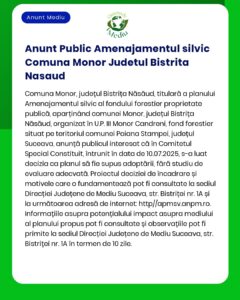 Anunt Public Amenajamentul silvic Comuna Monor Judetul Bistrita Nasaud