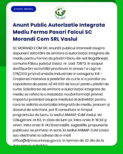 Anunt Public Autorizatie Integrata Mediu Ferma Pasari Falcui SC Morand
