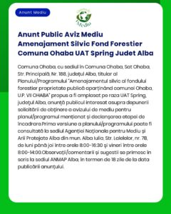 Anunt Public Aviz Mediu Amenajament Silvic Fond Forestier Comuna Ohaba