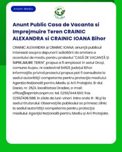 Anunt Public Casa de Vacanta si Imprejmuire Teren CRAINIC ALEXANDRA si