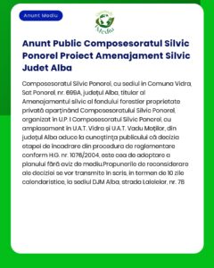 Anunt Public Composesoratul Silvic Ponorel Proiect Amenajament Silvic