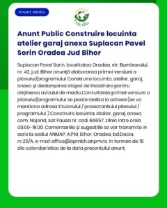 Anunt Public Construire locuinta atelier garaj anexa Suplacan Pavel So