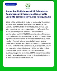 Anunt Public Elaborare PUZ Schimbare Reglementari Urbanistice Construc