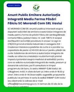 Anunt Public Emitere Autorizație Integrată Mediu Ferma Păsări Fălciu S