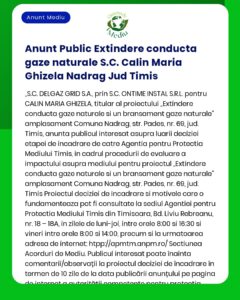 Anunt Public Extindere conducta gaze naturale S.C. Calin Maria Ghizela