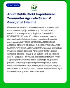 Anunt Public PNRR Impadurirea Terenurilor Agricole Birsan G Georgeta I