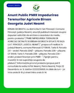 Anunt Public PNRR Impadurirea Terenurilor Agricole Birsan Georgeta Jud