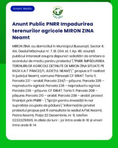 Anunt Public PNRR Impadurirea terenurilor agricole MIRON ZINA Neamt