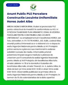 Anunt Public PUZ Parcelare Constructie Locuinta Unifamiliala Horea Jud