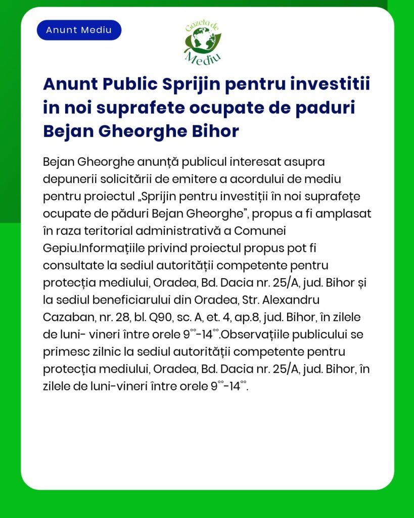 Anunt Public Sprijin pentru investitii in noi suprafete ocupate de pad