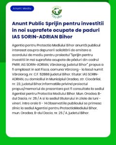 Anunt Public Sprijin pentru investitii in noi suprafete ocupate de pad