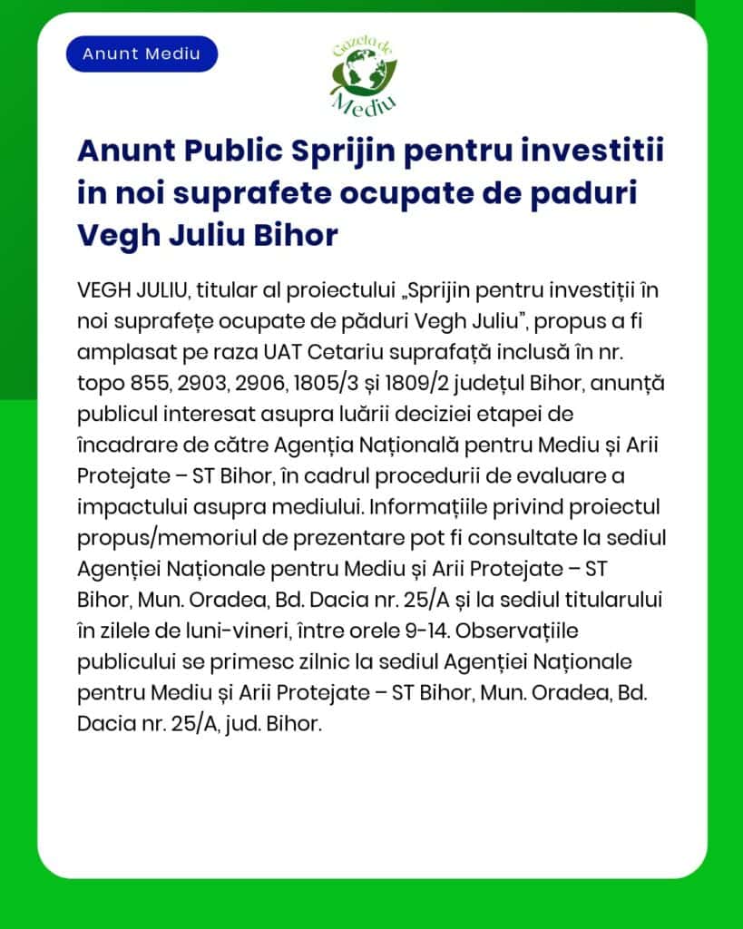 Anunt Public Sprijin pentru investitii in noi suprafete ocupate de pad