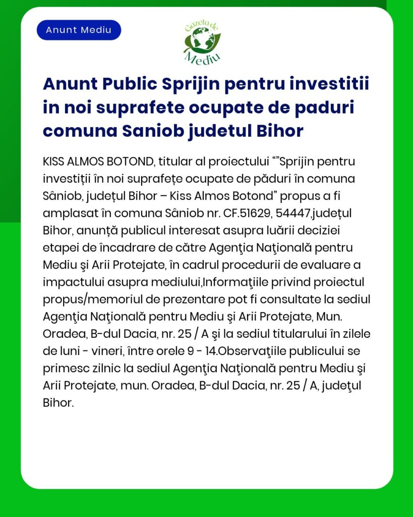 Anunt Public Sprijin pentru investitii in noi suprafete ocupate de pad
