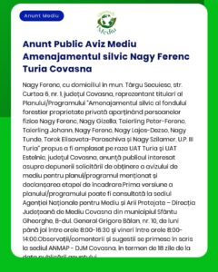Nagy Ferenc titular anunță depunerea solicitării de emitere a acordului de mediu pentru proiectul 'Construire casă de locuit' propus a fi amplasat în județul Covasna municipiul Târgu Secuiesc str Kossuth Lajos nr 18