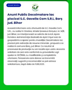 Anunț privind recoltarea populației de pește din lacul Borș județul Bihor