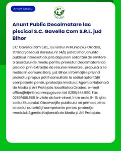 SC Gavella Com SRL solicită la APM Bihor acord de mediu pentru proiect 'Exploatare nisip și pietriș în extravilanul localității Borș perimetrul Borș'