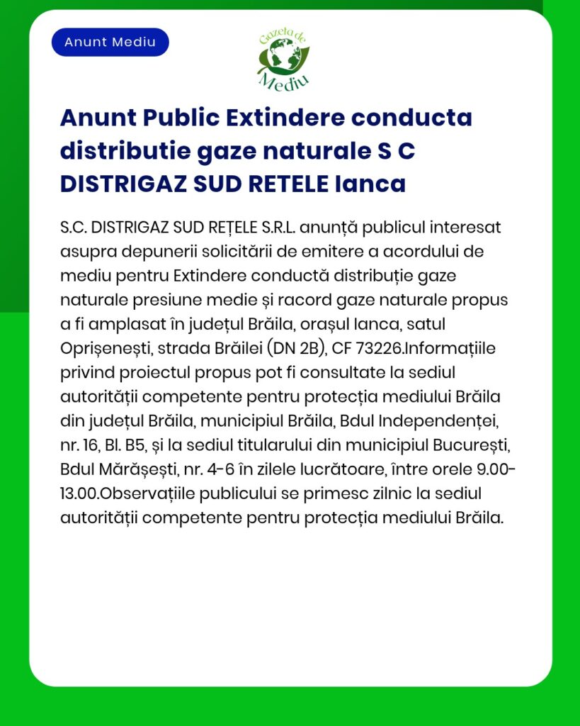 Extinderea rețelei de distribuție gaze naturale în județul Brăila