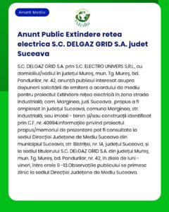 Extinderea rețelei electrice în zona Marginea județul Suceava APM a emis decizie etapă de evaluare pentru proiect