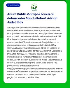 APM anunță demararea etapei de încadrare pentru proiectul garaj ambarcațiuni în județul Ilfov privind procedura evaluării impactului asupra mediului