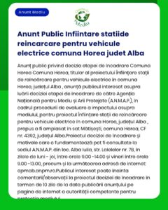 În comuna Horea județul Alba se propune amplasarea unor stații de încărcare pentru vehicule electrice