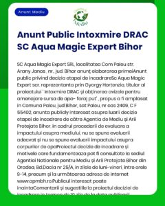 APM anunță depunerea solicitării de emitere a acordului de mediu pentru proiectul 'Alimentare cu apă din foraje puțuri subterane' propus a fi amplasat în comuna Mihai Viteazu județul Constanța