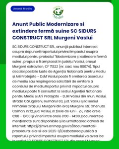 Modernizare și extindere fermă de creștere și îngrășare porcine Murgeni titular SC SIDURS CONSTRUCT SRL