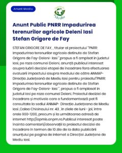 APM Iași anunță elaborarea evaluării impactului asupra terenurilor din județul Iași pentru proiectul PNRR titular Ștefan Grigore de Fay