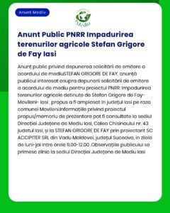 Acord de utilizare teren agricol în cadrul PNRR localitatea Movileni județul Iași