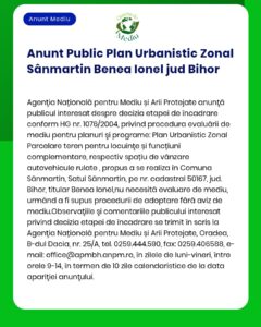 Elaborare Plan Urbanistic Zonal pentru construire zonă rezidențială și comercială în Sânmartin Bihor în apropierea unei zone protejate Titular dacă este menționat exact