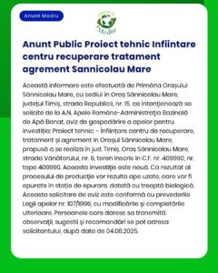 APM anunță depunerea solicitării de emitere a acordului de mediu pentru proiectul amplasat în Sânnicolau Mare