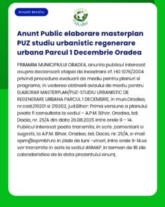 Plan urbanistic zonal - regenerarea Parcului 1 Decembrie Oradea titular Municipiul Oradea cod proiect SMIS 123456
