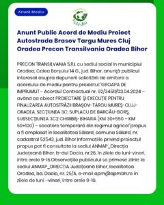 Anunt Public Acord de Mediu Proiect Autostrada Brasov Targu Mures Cluj
