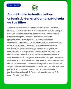 Anunt Public Actualizare Plan Urbanistic General Comuna Hidiselu de Su