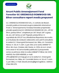 Anunt Public Amenajament Fond Forestier SC GREENGOLD ROMWOOD SRL Bihor