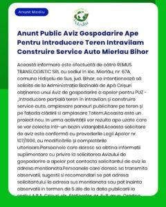 Anunt Public Aviz Gospodarire Ape Pentru Introducere Teren Intravilam