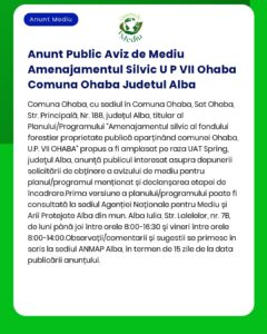 Anunt Public Aviz de Mediu Amenajamentul Silvic U P VII Ohaba Comuna O