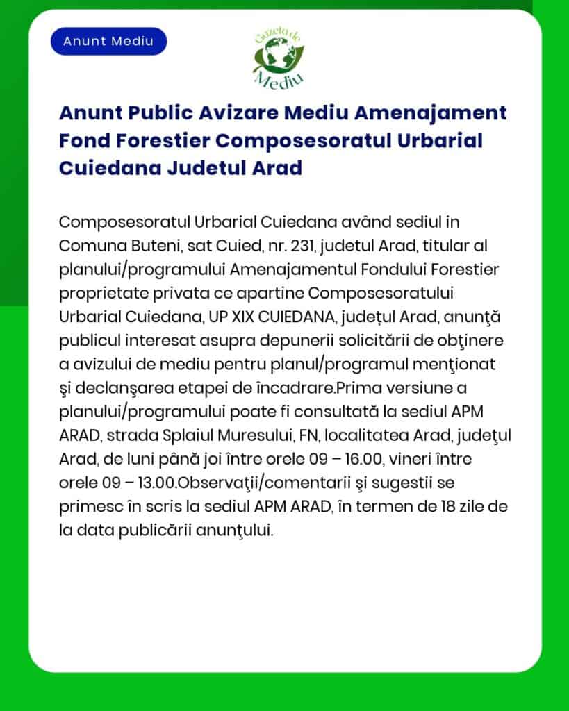 Anunt Public Avizare Mediu Amenajament Fond Forestier Composesoratul U