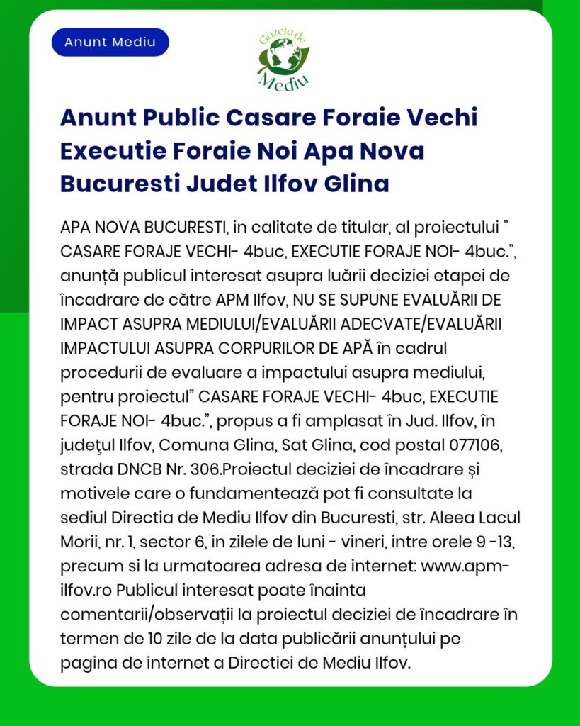 Anunt Public Casare Foraie Vechi Executie Foraie Noi Apa Nova Bucurest