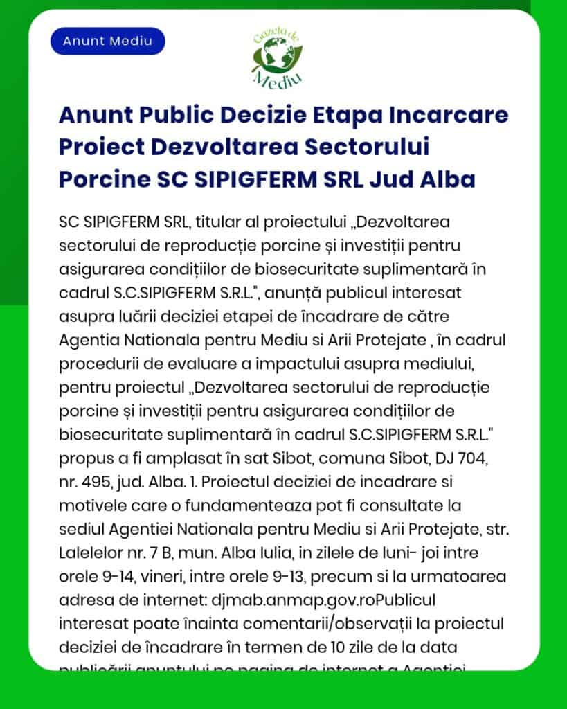 Anunt Public Decizie Etapa Incarcare Proiect Dezvoltarea Sectorului Po