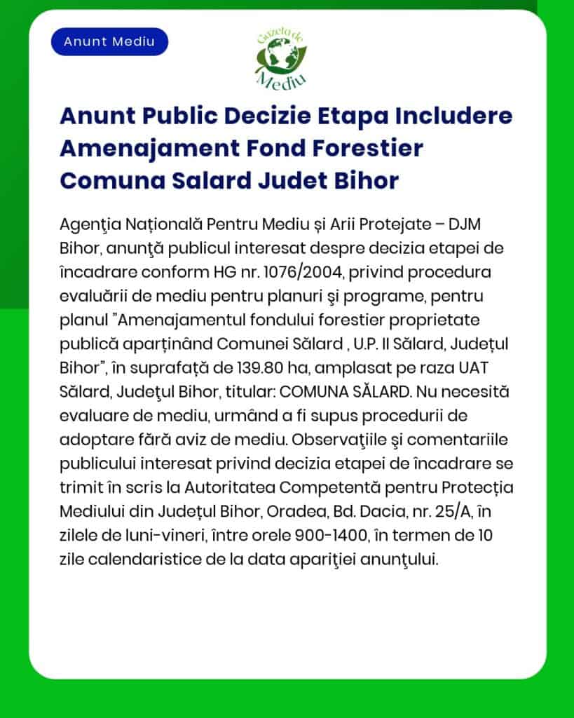 Anunt Public Decizie Etapa Includere Amenajament Fond Forestier Comuna