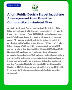 Anunt Public Decizie Etapei Incadrare Amenajament Fond Forestier Comun