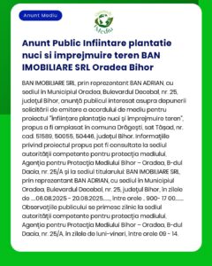 Anunt Public Infiintare plantatie nuci si imprejmuire teren BAN IMOBIL