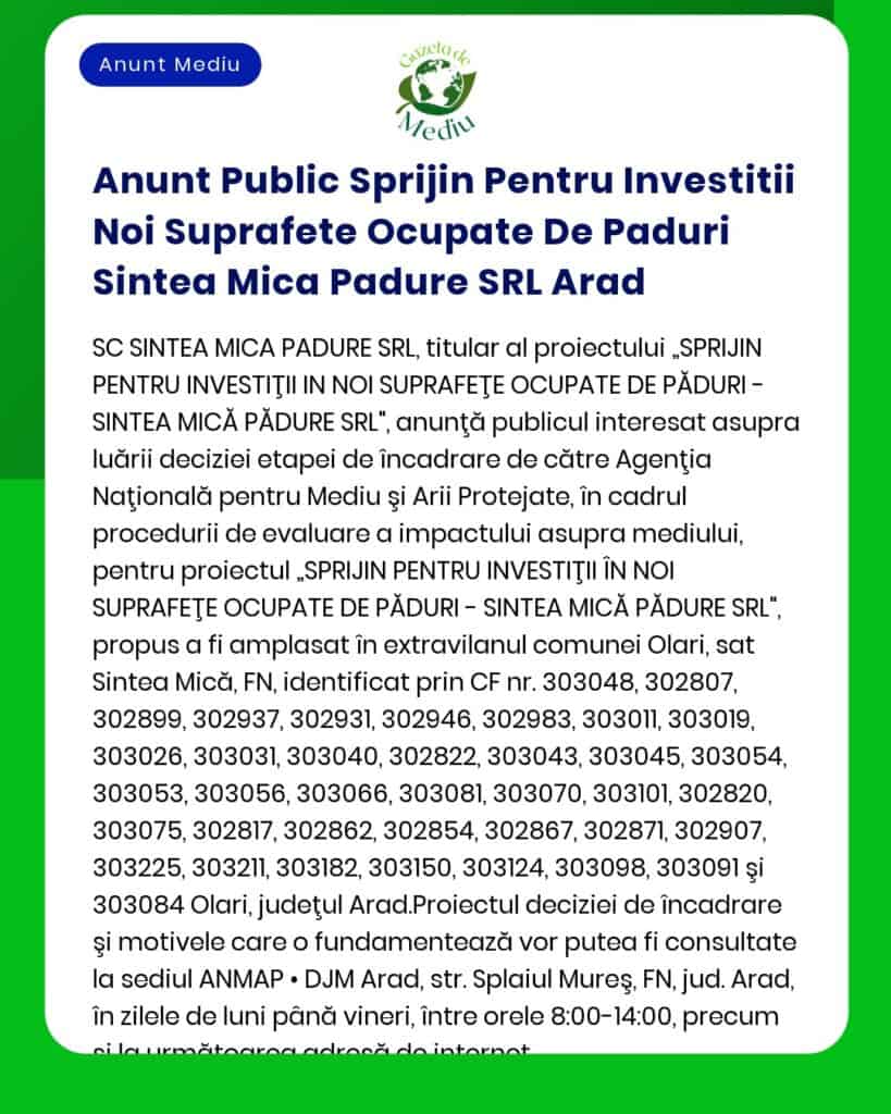 Anunt Public Sprijin Pentru Investitii Noi Suprafete Ocupate De Paduri