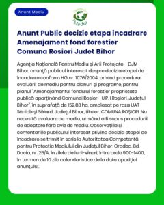 Anunt Public decizie etapa incadrare Amenajament fond forestier Comuna