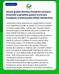 Anunt public Decizie incadrare proiect investitii suprafete paduri Com