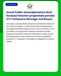 APM Brașov anunță elaborarea planului de amenajament silvic pentru proprietatea privată situată în Viștișoara județul Brașov