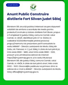 Anunț privind intenția de construire și operare a unei distilerii în localitatea Camăr județul Sălaj