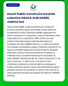 Anunț privind construirea de locuințe colective în județul Iași