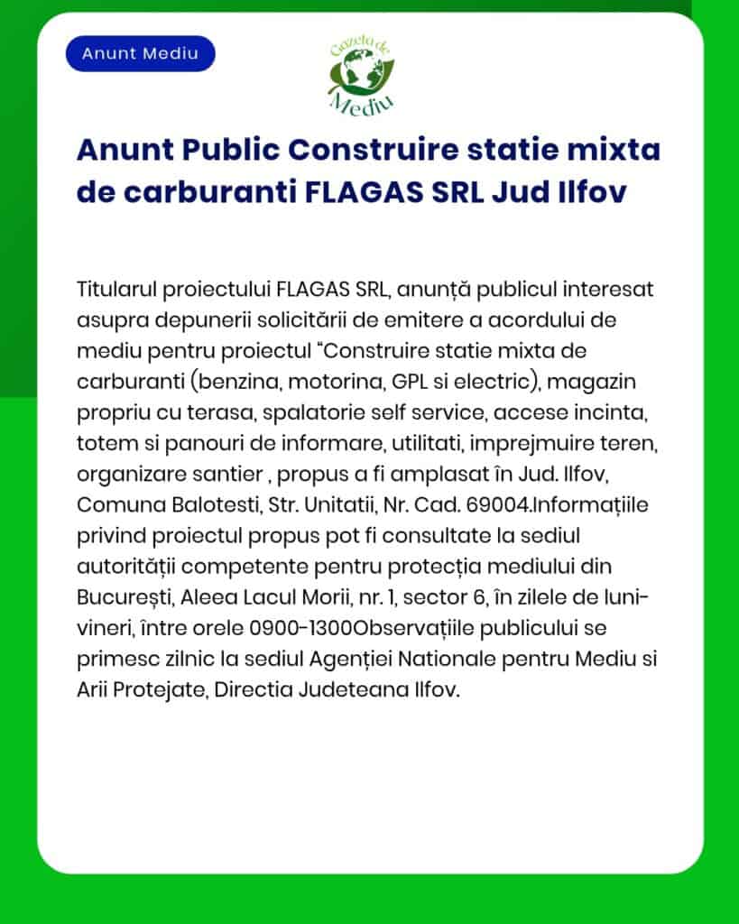 Se propune realizarea unei stații de distribuție carburanți tip mixt în Ilfov Documentația necesară a fost depusă la APM