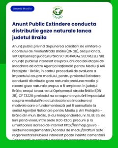 Extinderea conductei de gaze naturale în județul Brăila Proceduri și etape conform prevederilor legale Titular proiect dacă este menționat exact în textul anunțului APM implicată